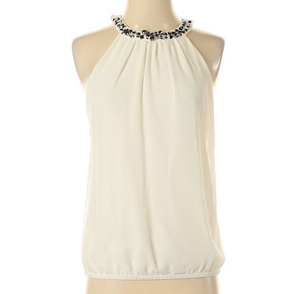 Express Embellished Sleeveless Ivory Top - Picture 1 of 2